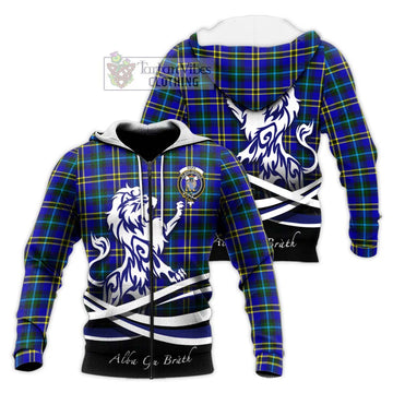 Hope Tartan Knitted Hoodie with Alba Gu Brath Regal Lion Emblem