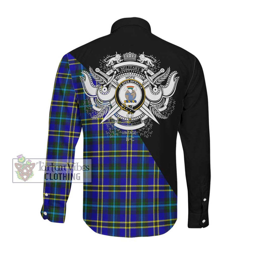 Hope Tartan Long Sleeve Button Shirt with Family Crest and Military Logo Style Men's Shirt - Tartanvibesclothing Shop