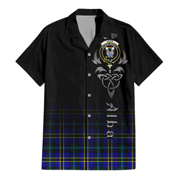 Hope Tartan Short Sleeve Button Up Shirt Featuring Alba Gu Brath Family Crest Celtic Inspired