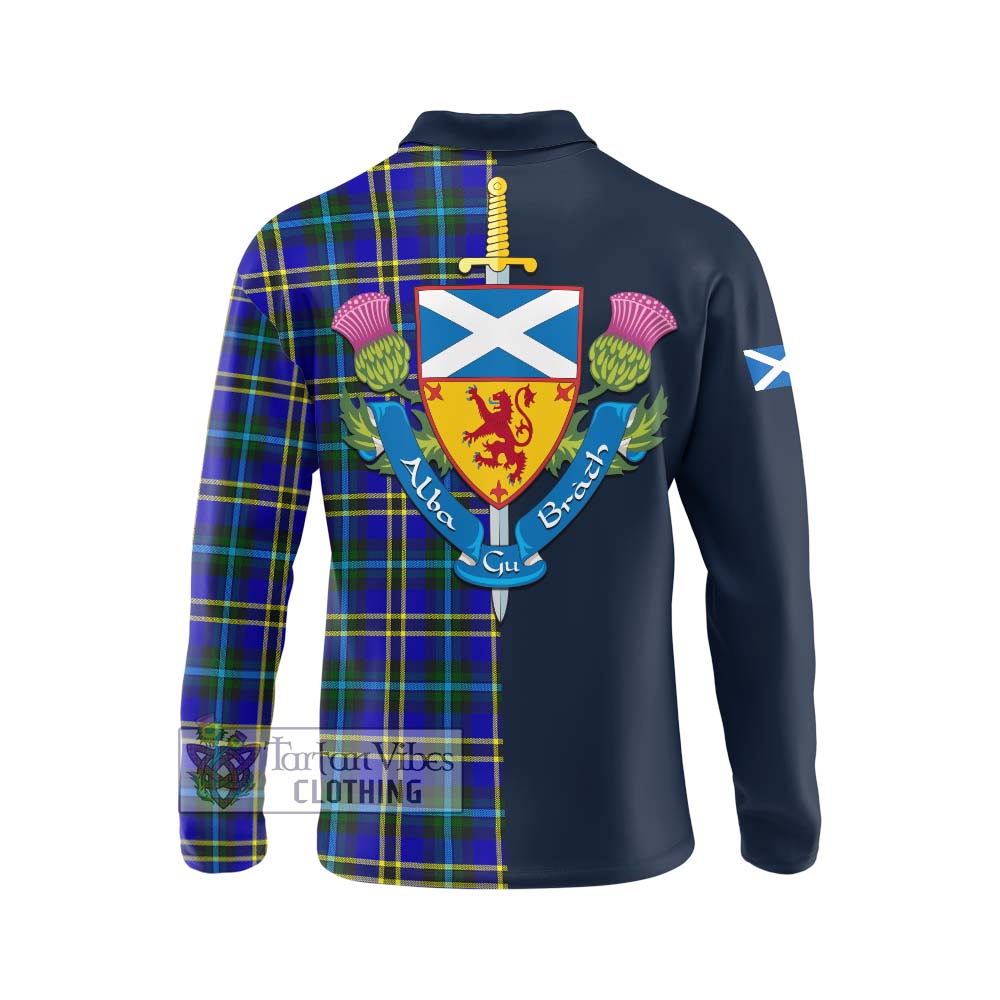 Tartan Vibes Clothing Hope Modern Tartan Long Sleeve Polo Shirt with Scottish Lion Royal Arm Half Style