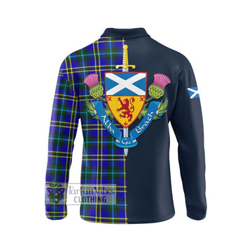 Hope Tartan Long Sleeve Polo Shirt Alba with Scottish Lion Royal Arm Half Style