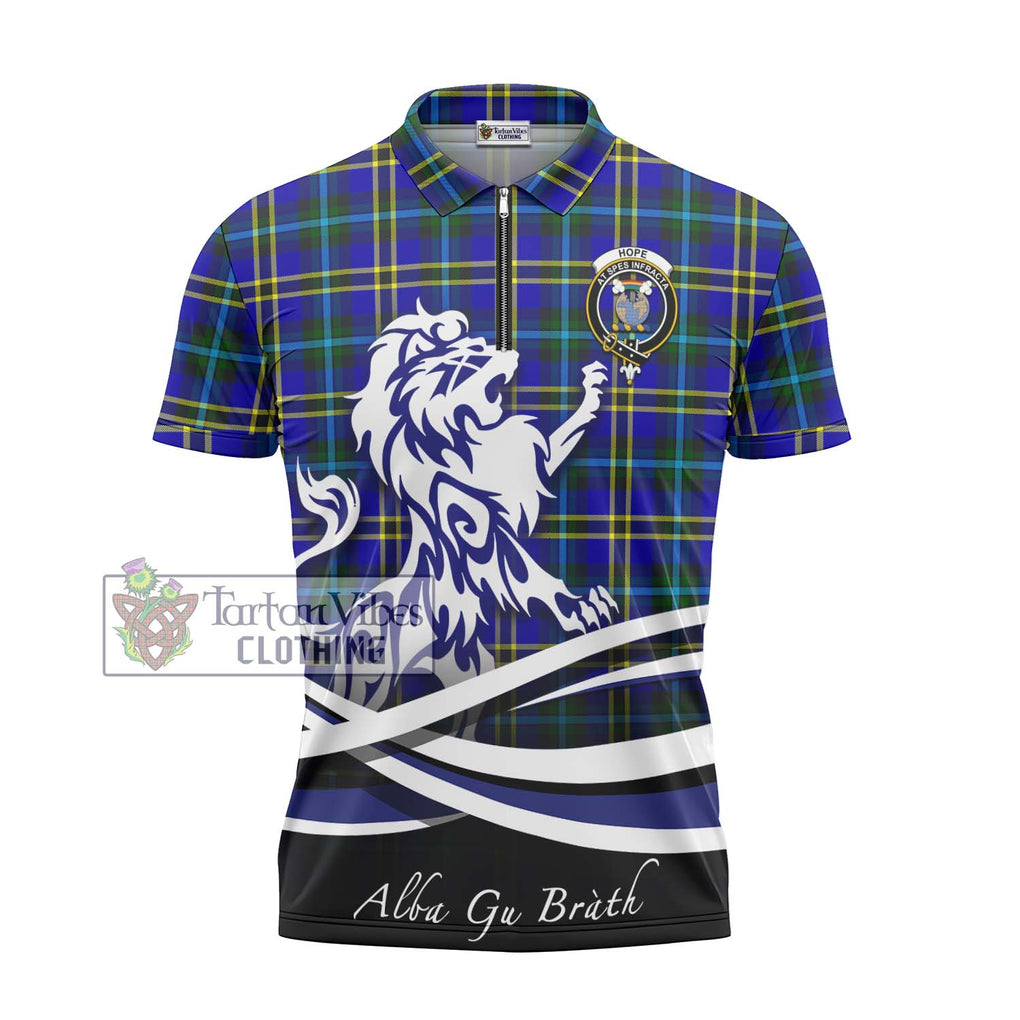 Hope Tartan Zipper Polo Shirt with Alba Gu Brath Regal Lion Emblem - Tartanvibesclothing Shop