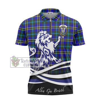 Hope Tartan Zipper Polo Shirt with Alba Gu Brath Regal Lion Emblem