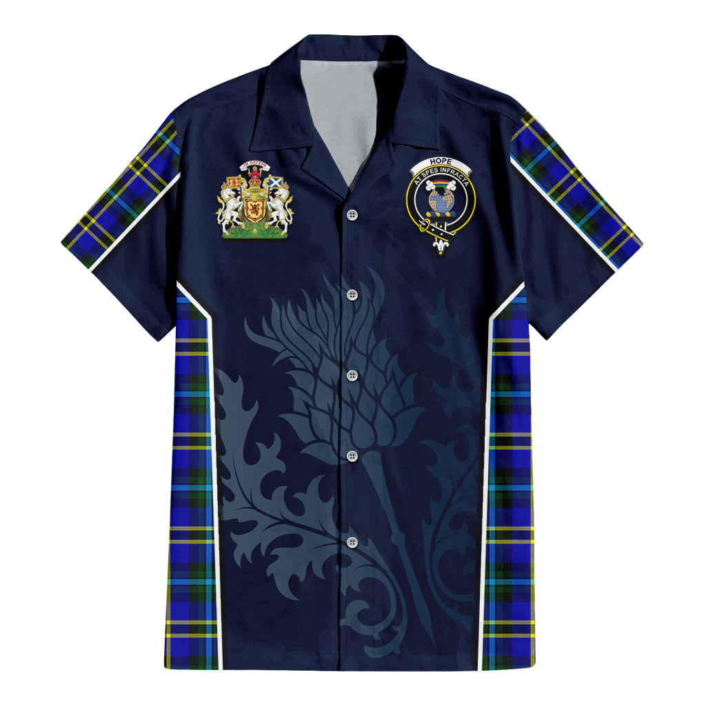 Tartan Vibes Clothing Hope Modern Tartan Short Sleeve Button Up Shirt with Family Crest and Scottish Thistle Vibes Sport Style