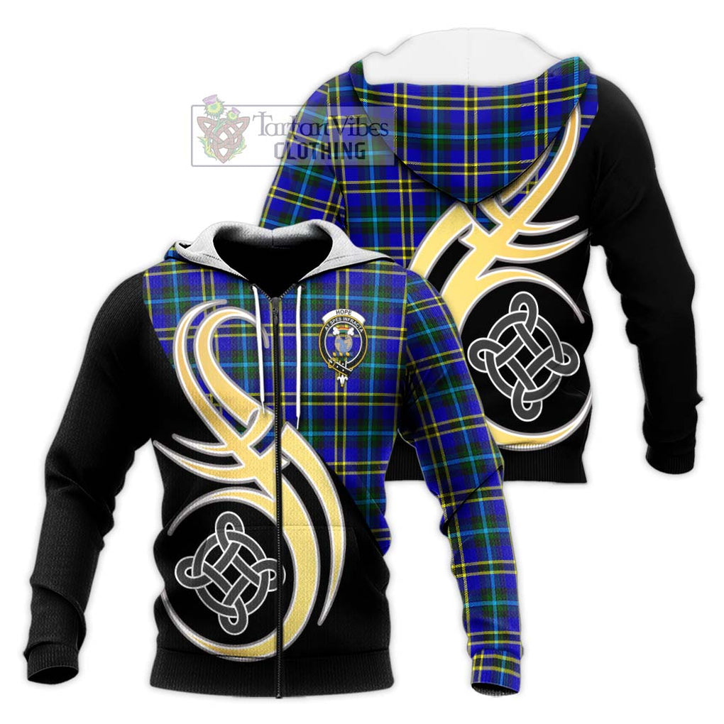 Hope Tartan Knitted Hoodie with Family Crest and Celtic Symbol Style Unisex Knitted Zip Hoodie - Tartan Vibes Clothing