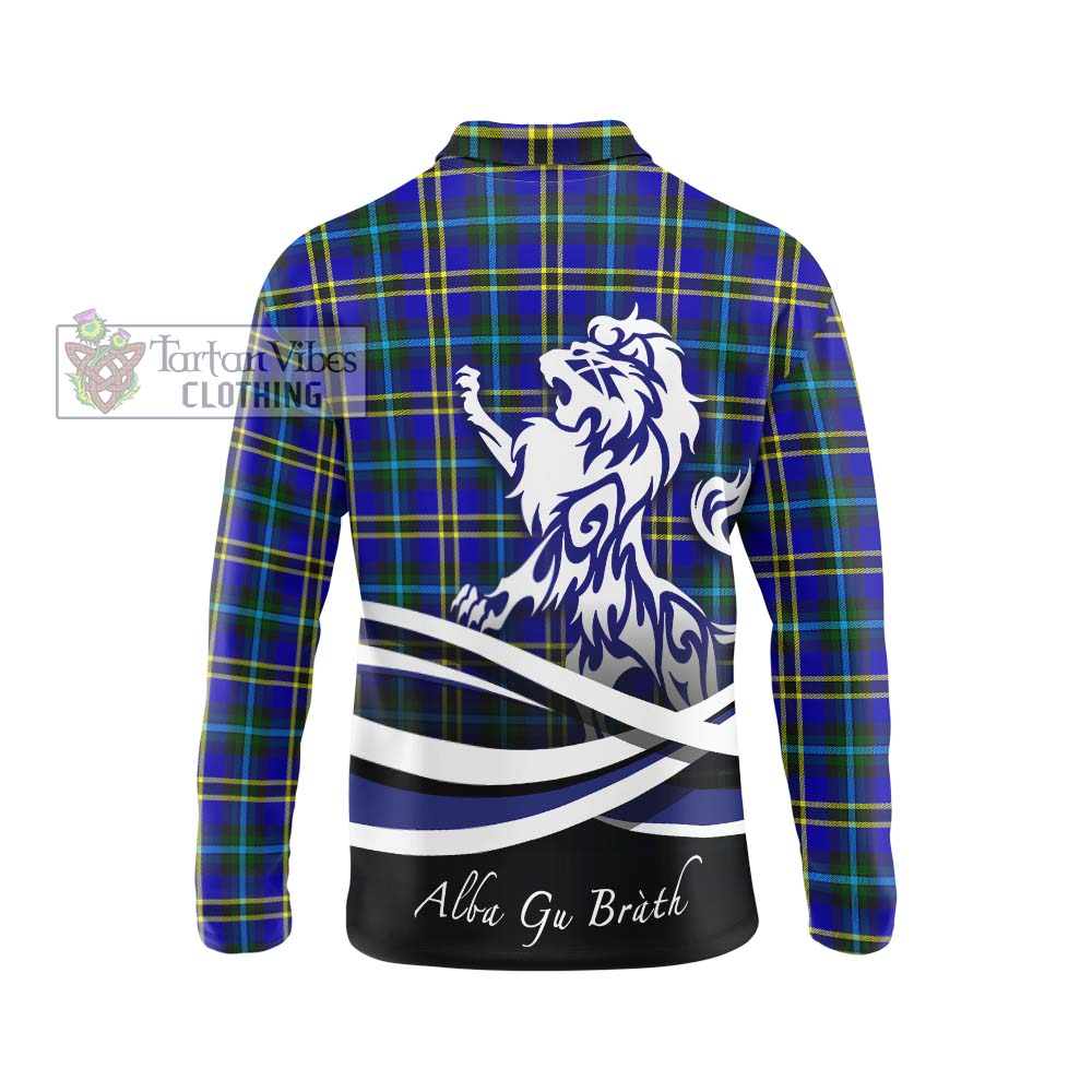 Hope Tartan Long Sleeve Polo Shirt with Alba Gu Brath Regal Lion Emblem - Tartanvibesclothing Shop