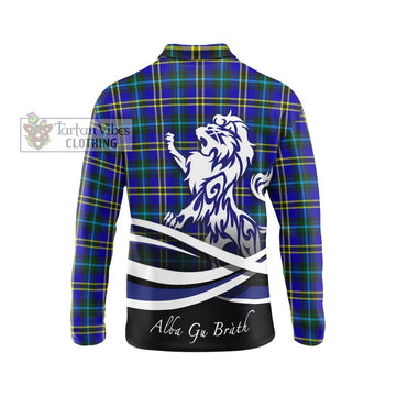 Hope Tartan Long Sleeve Polo Shirt with Alba Gu Brath Regal Lion Emblem