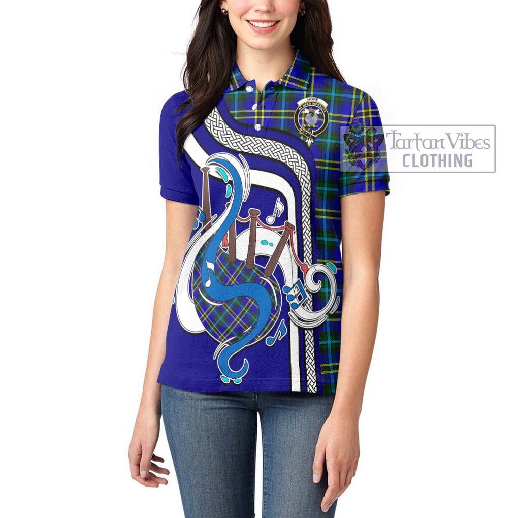 Hope Tartan Women's Polo Shirt with Epic Bagpipe Style - Tartanvibesclothing Shop