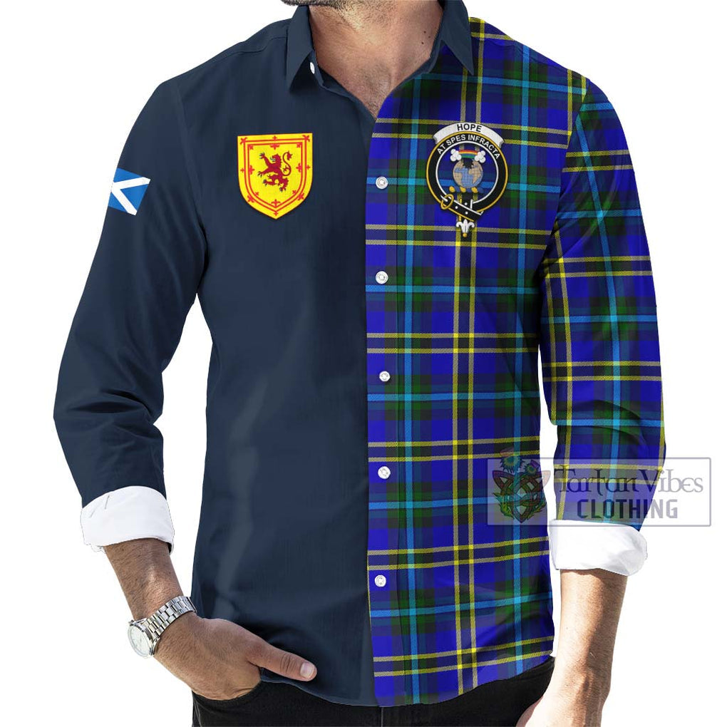 Tartan Vibes Clothing Hope Modern Tartan Long Sleeve Button Shirt with Scottish Lion Royal Arm Half Style