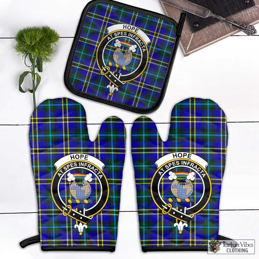 Hope Tartan Combo Oven Mitt & Pot-Holder with Family Crest Combo 1 Oven Mitt & 1 Pot-Holder Black - Tartan Vibes Clothing