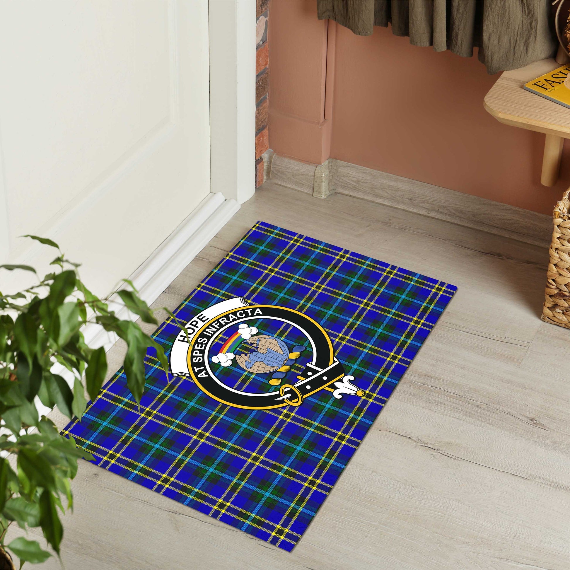 Hope Modern Tartan Door Mat with Family Crest - Tartanvibesclothing