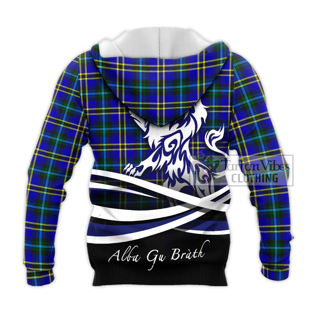 Hope Tartan Knitted Hoodie with Alba Gu Brath Regal Lion Emblem - Tartanvibesclothing Shop