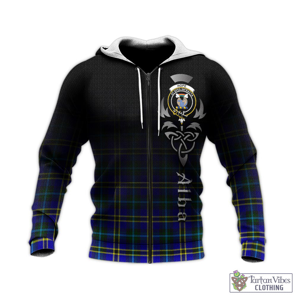 Tartan Vibes Clothing Hope Modern Tartan Knitted Hoodie Featuring Alba Gu Brath Family Crest Celtic Inspired