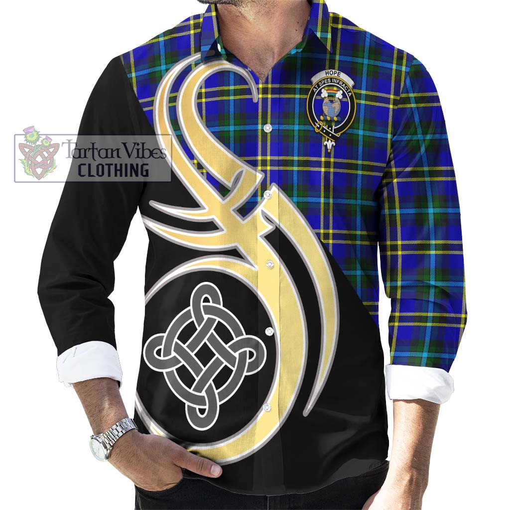 Hope Tartan Long Sleeve Button Shirt with Family Crest and Celtic Symbol Style - Tartan Vibes Clothing