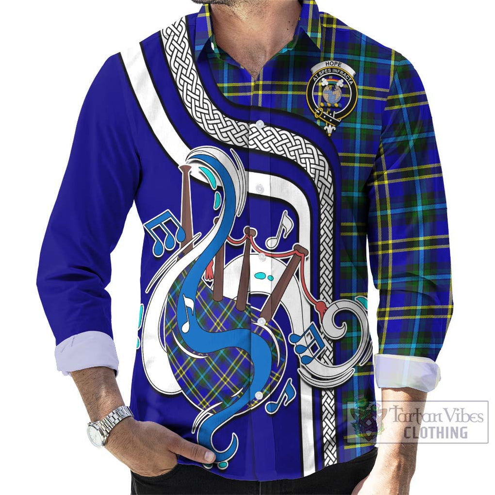 Hope Tartan Long Sleeve Button Shirt with Epic Bagpipe Style - Tartanvibesclothing Shop