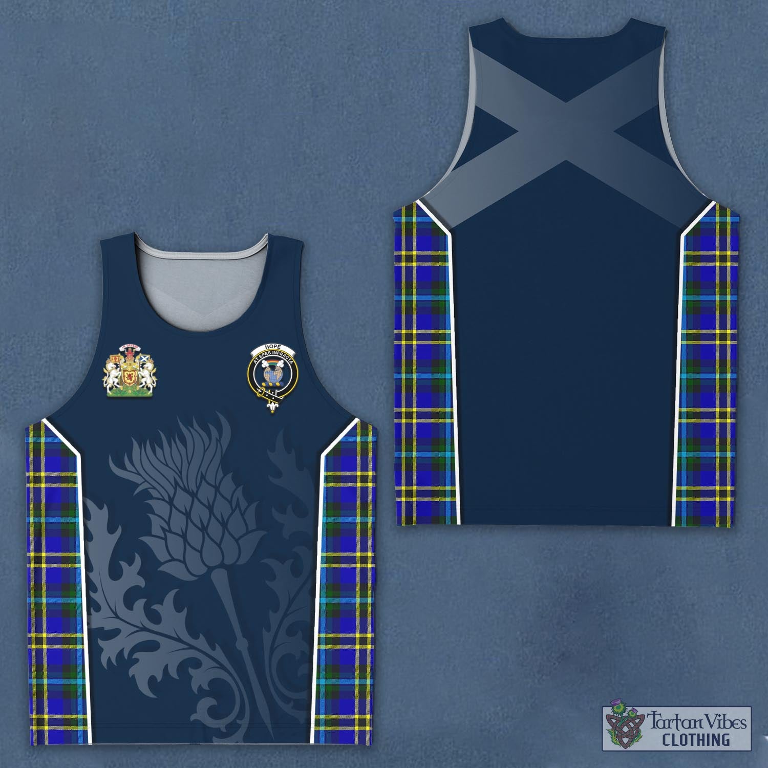 Tartan Vibes Clothing Hope Modern Tartan Men's Tanks Top with Family Crest and Scottish Thistle Vibes Sport Style