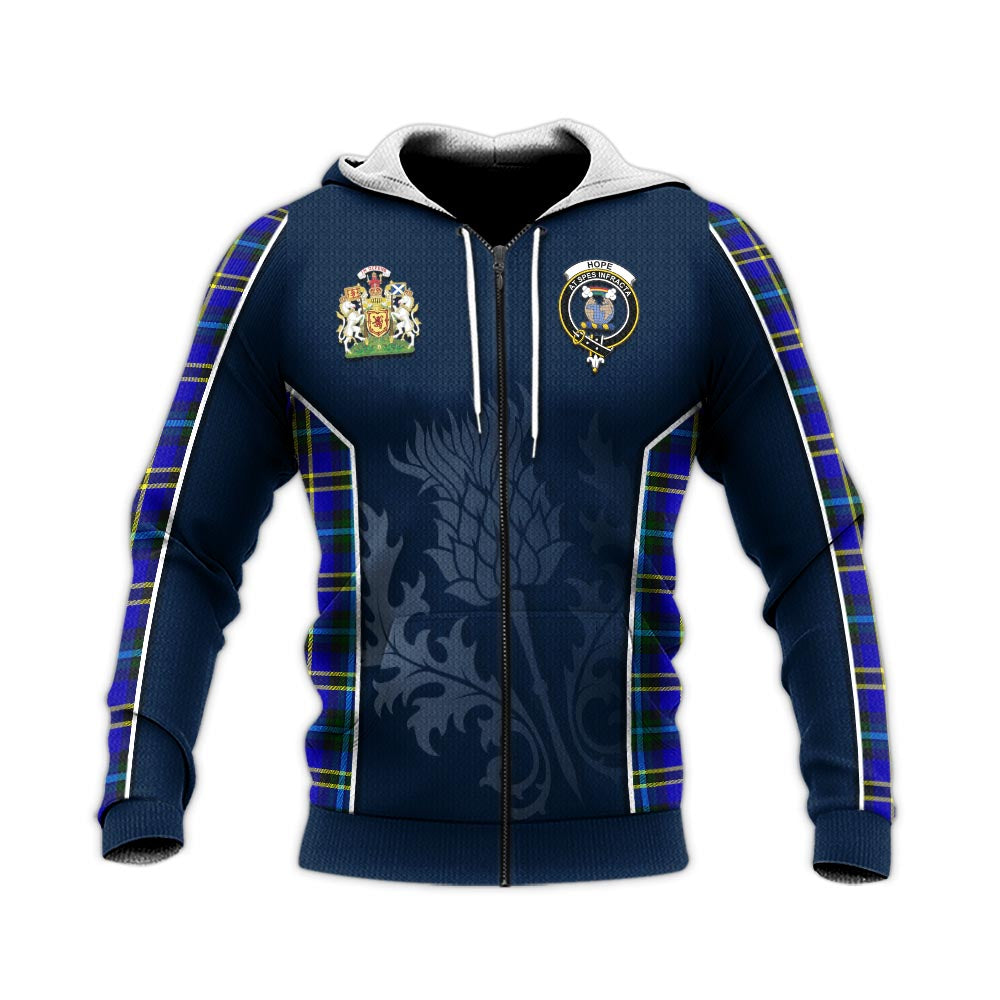 Tartan Vibes Clothing Hope Modern Tartan Knitted Hoodie with Family Crest and Scottish Thistle Vibes Sport Style