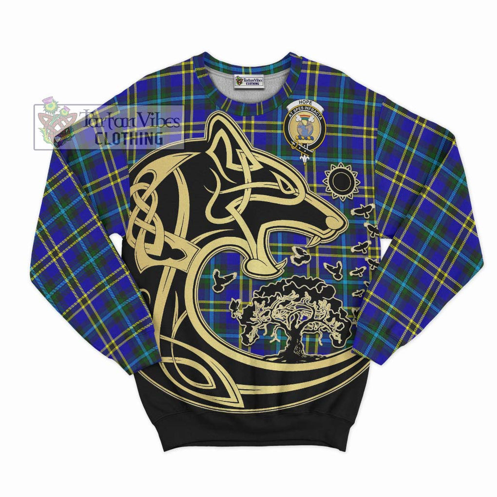 Hope Tartan Sweatshirt with Family Crest Celtic Wolf Style - Tartan Vibes Clothing