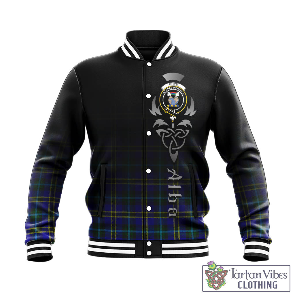 Tartan Vibes Clothing Hope Modern Tartan Baseball Jacket Featuring Alba Gu Brath Family Crest Celtic Inspired