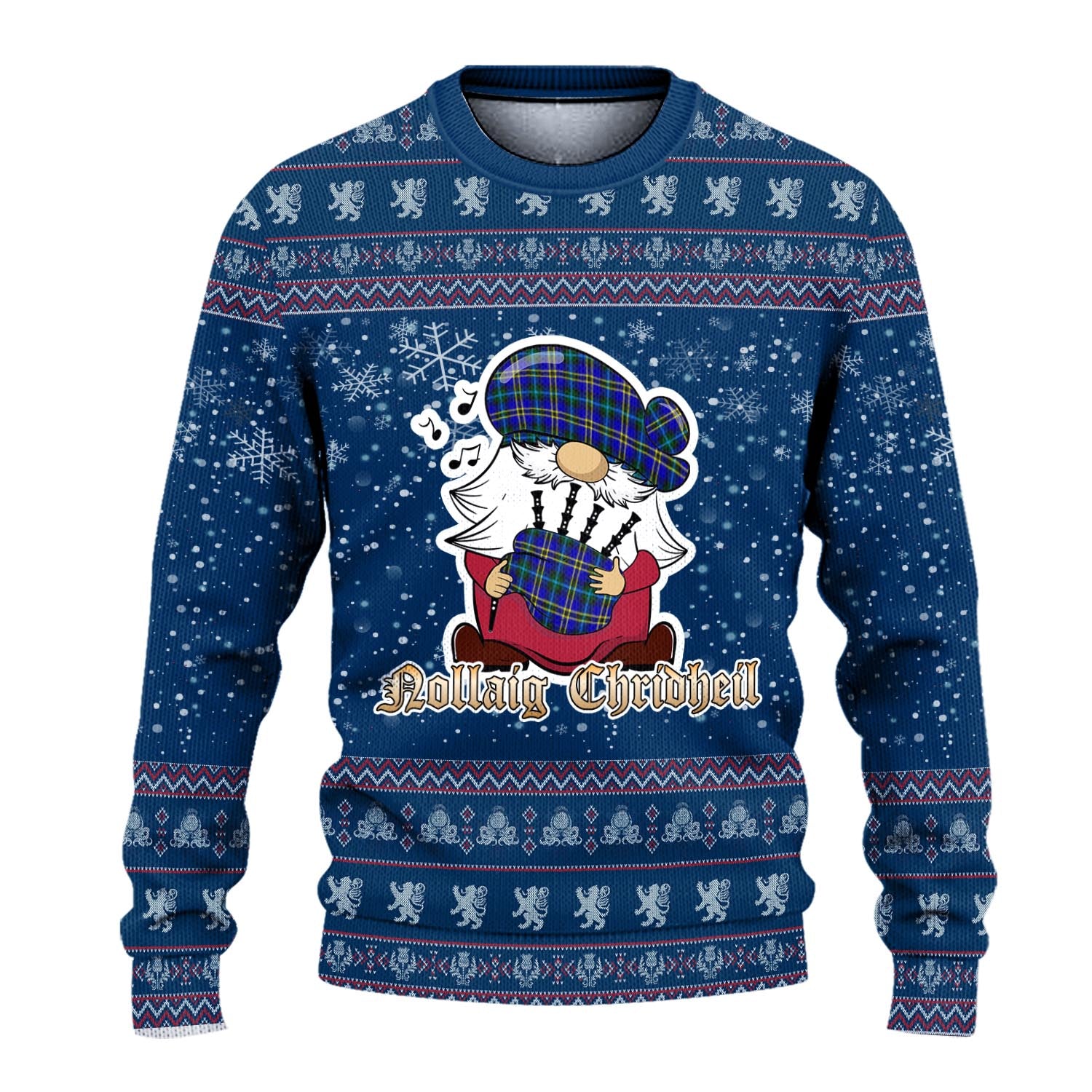 Hope Modern Clan Christmas Family Knitted Sweater with Funny Gnome Playing Bagpipes - Tartanvibesclothing