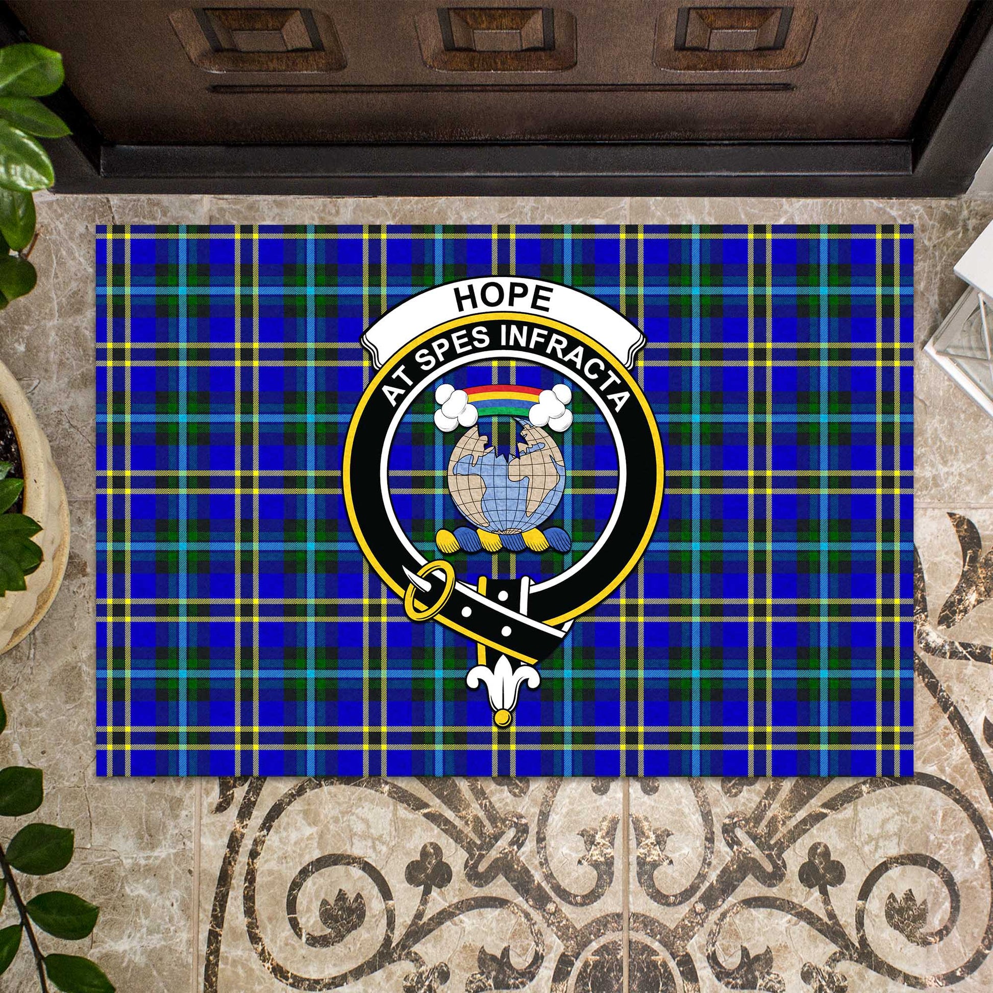 Hope Modern Tartan Door Mat with Family Crest - Tartanvibesclothing