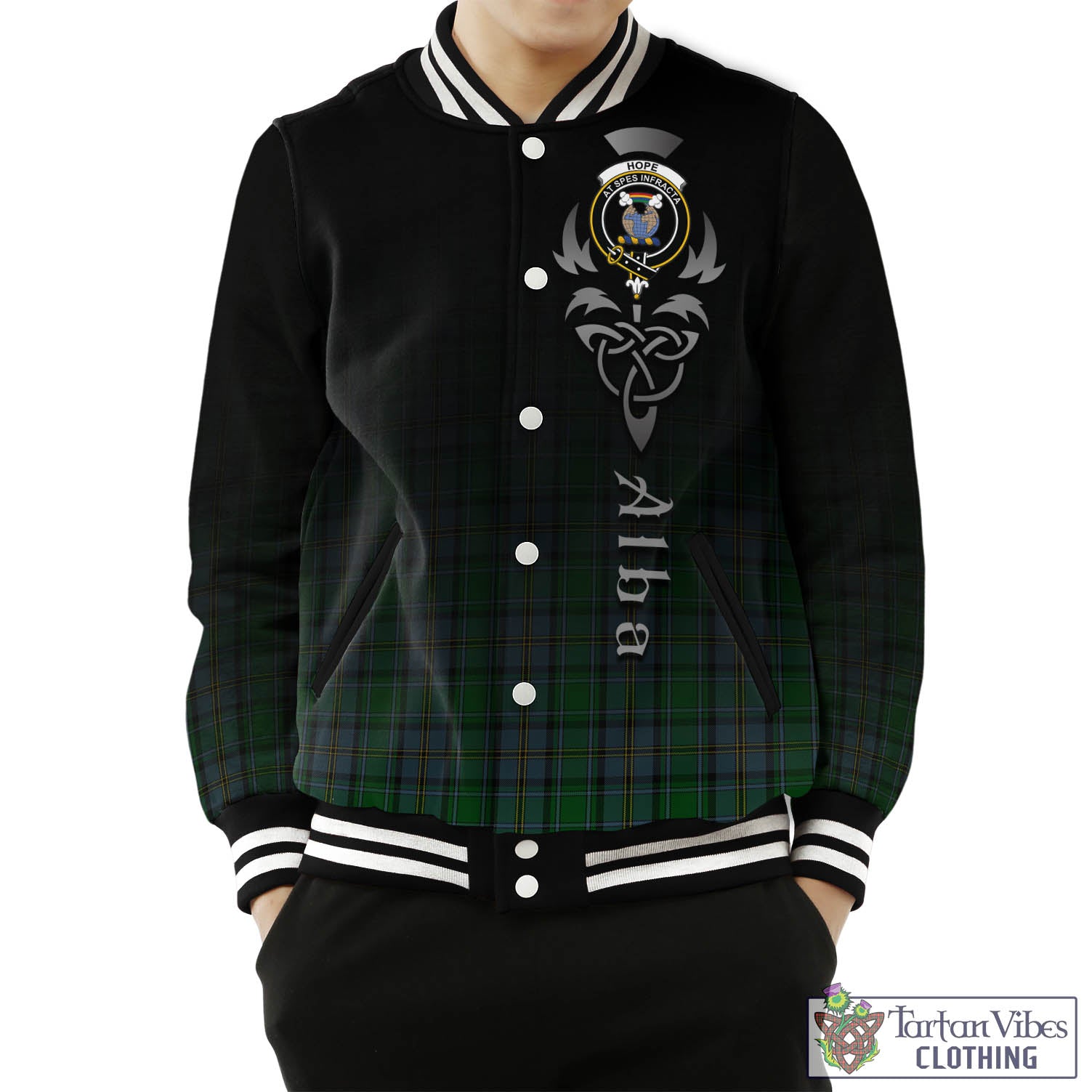 Tartan Vibes Clothing Hope Vere Tartan Baseball Jacket Featuring Alba Gu Brath Family Crest Celtic Inspired