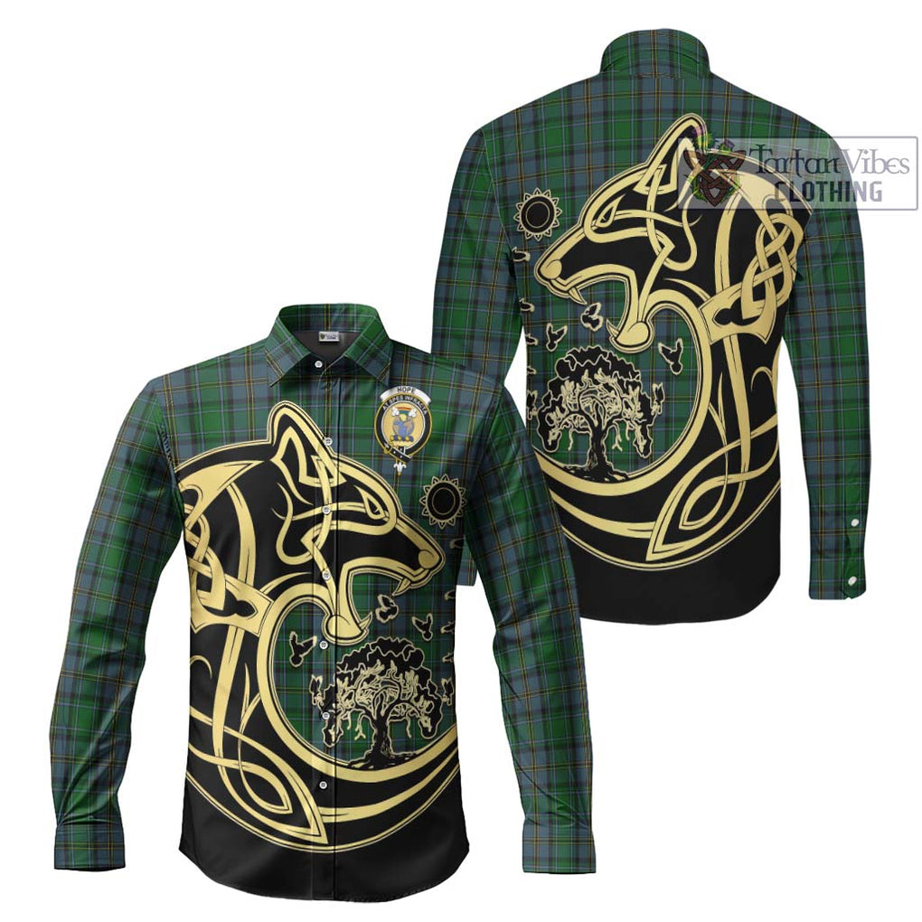 Hope Vere Tartan Long Sleeve Button Shirt with Family Crest Celtic Wolf Style Men's Shirt S - Tartan Vibes Clothing