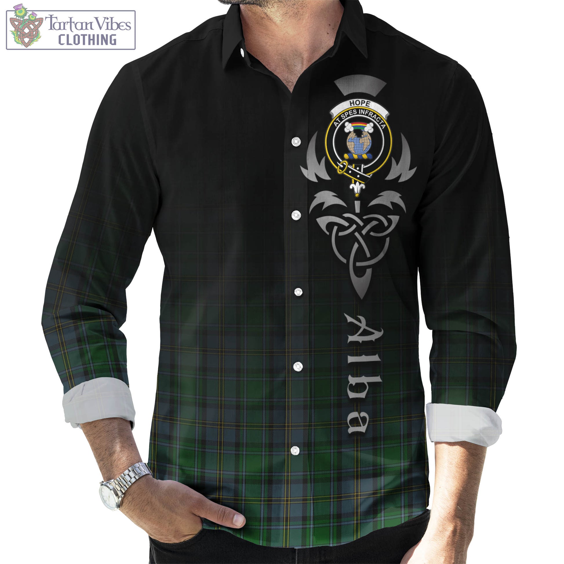 Tartan Vibes Clothing Hope Vere Tartan Long Sleeve Button Up Featuring Alba Gu Brath Family Crest Celtic Inspired