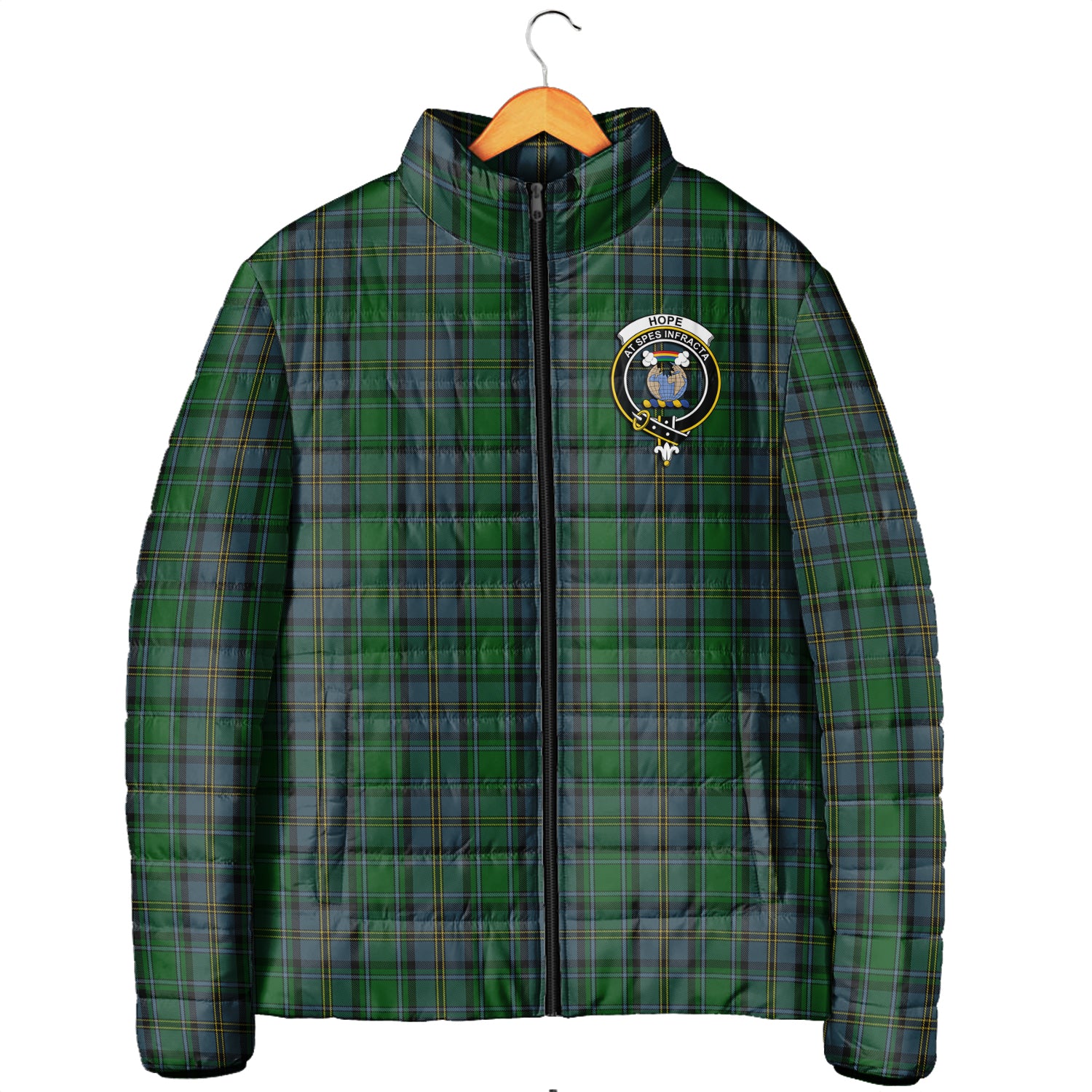 Hope Vere Tartan Padded Jacket with Family Crest Men's Padded Jacket - Tartan Vibes Clothing