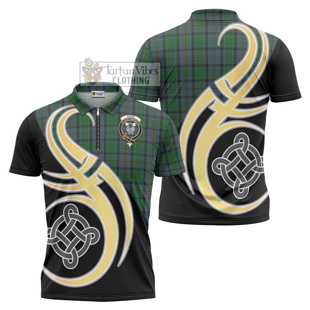 Tartan Vibes Clothing Hope Vere Tartan Zipper Polo Shirt with Family Crest and Celtic Symbol Style