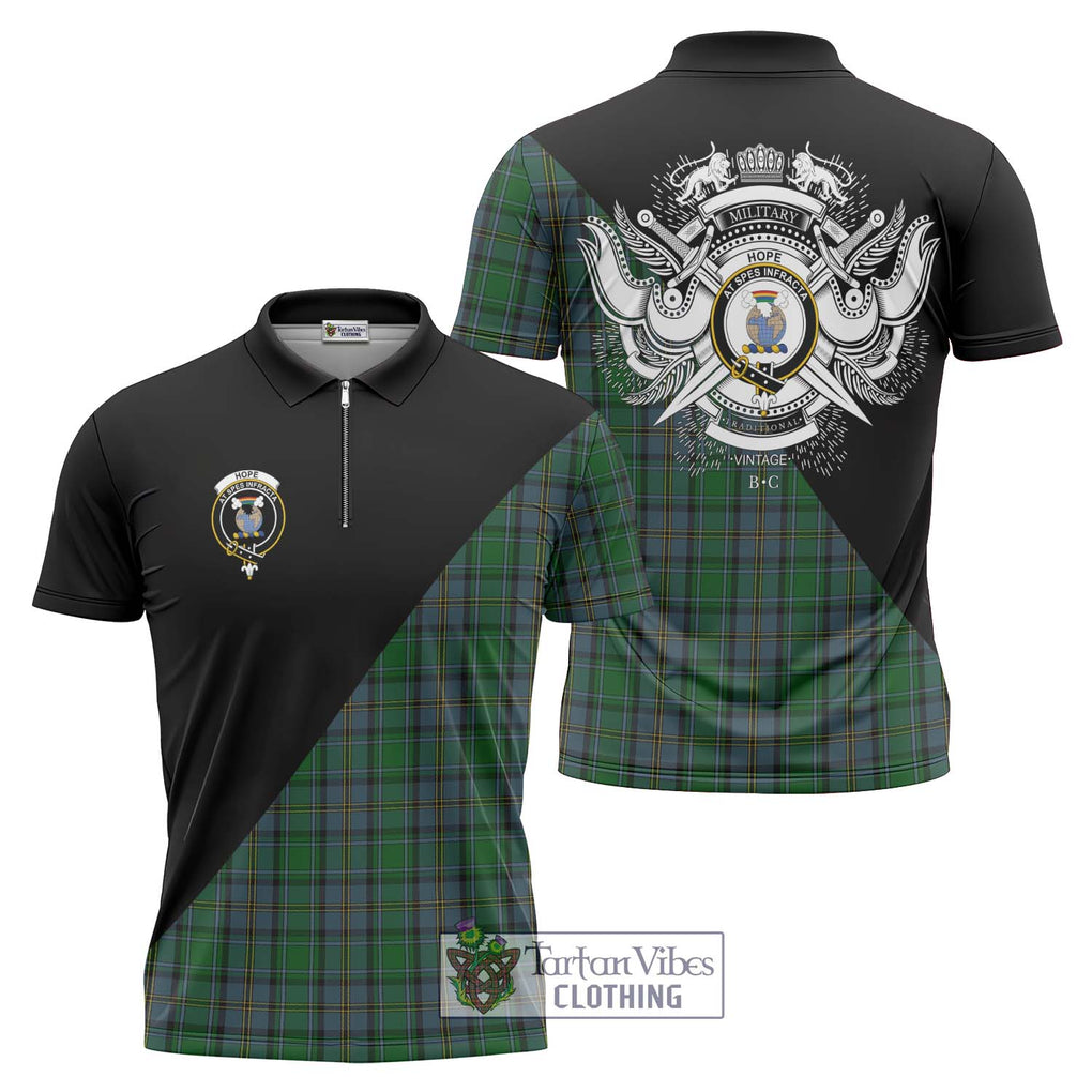 Hope Vere Tartan Zipper Polo Shirt with Family Crest and Military Logo Style Unisex - Tartanvibesclothing Shop