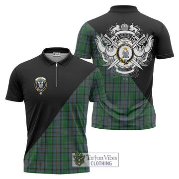 Hope Vere Tartan Zipper Polo Shirt with Family Crest and Military Logo Style