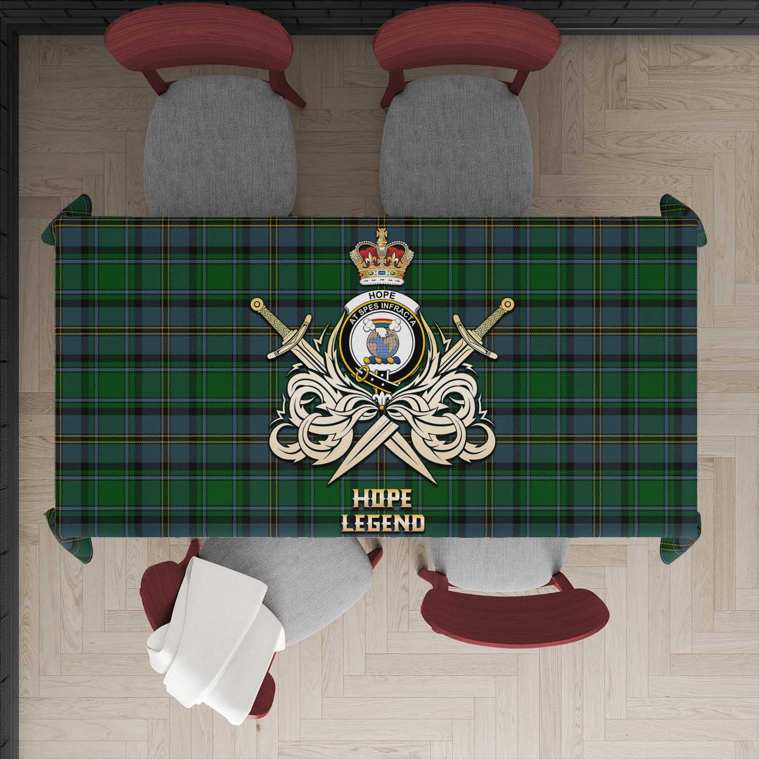 Tartan Vibes Clothing Hope Vere Tartan Tablecloth with Clan Crest and the Golden Sword of Courageous Legacy