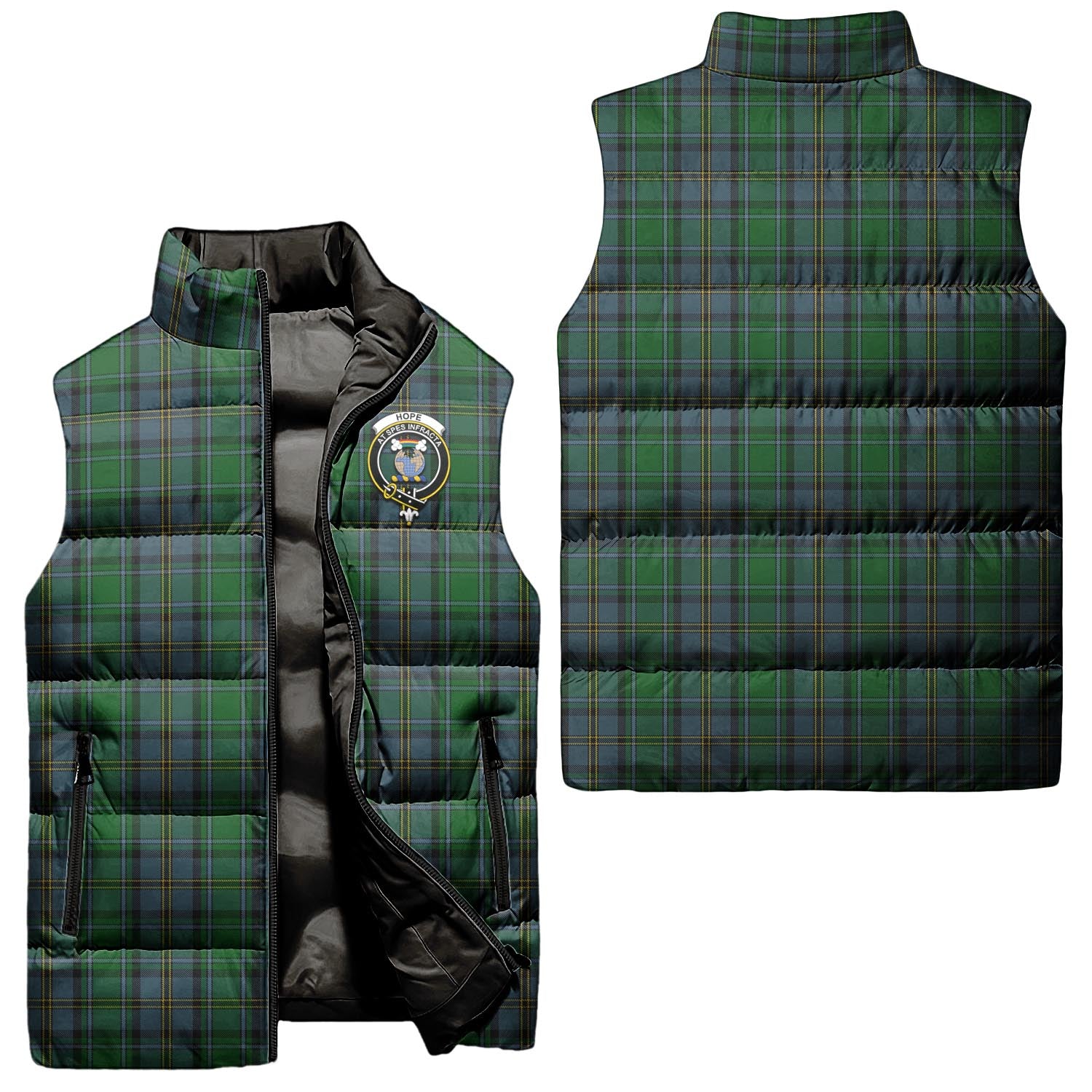 Hope Vere Tartan Sleeveless Puffer Jacket with Family Crest Unisex - Tartanvibesclothing