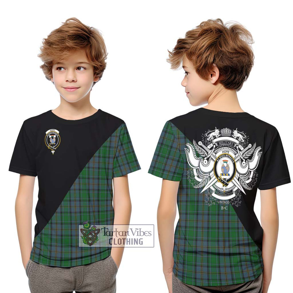 Hope Vere Tartan Kid T-Shirt with Family Crest and Military Logo Style Youth XL Size14 - Tartanvibesclothing Shop