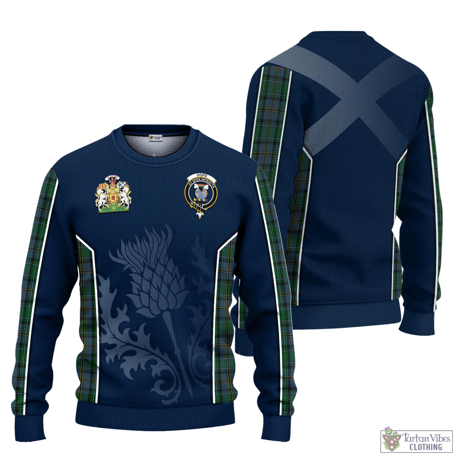 Tartan Vibes Clothing Hope Vere Tartan Knitted Sweatshirt with Family Crest and Scottish Thistle Vibes Sport Style