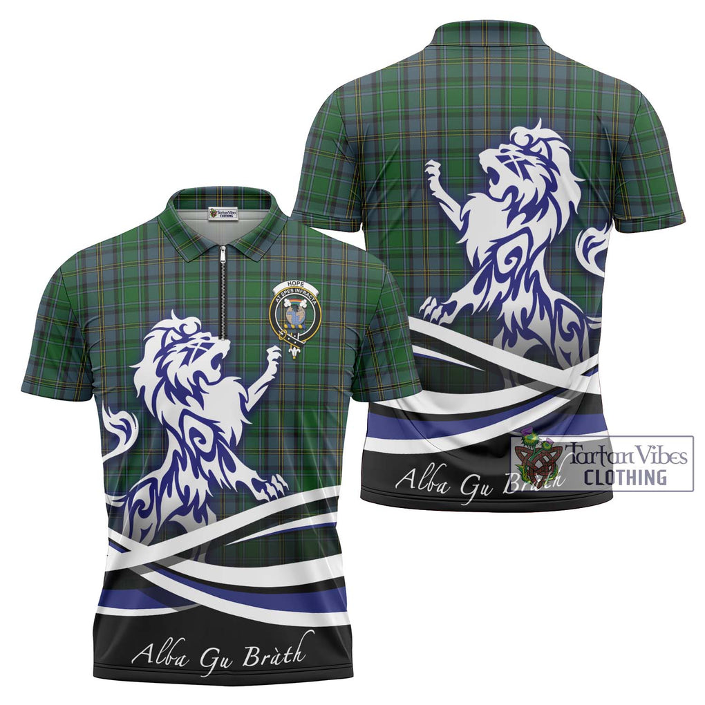 Hope Vere Tartan Zipper Polo Shirt with Alba Gu Brath Regal Lion Emblem Unisex - Tartanvibesclothing Shop