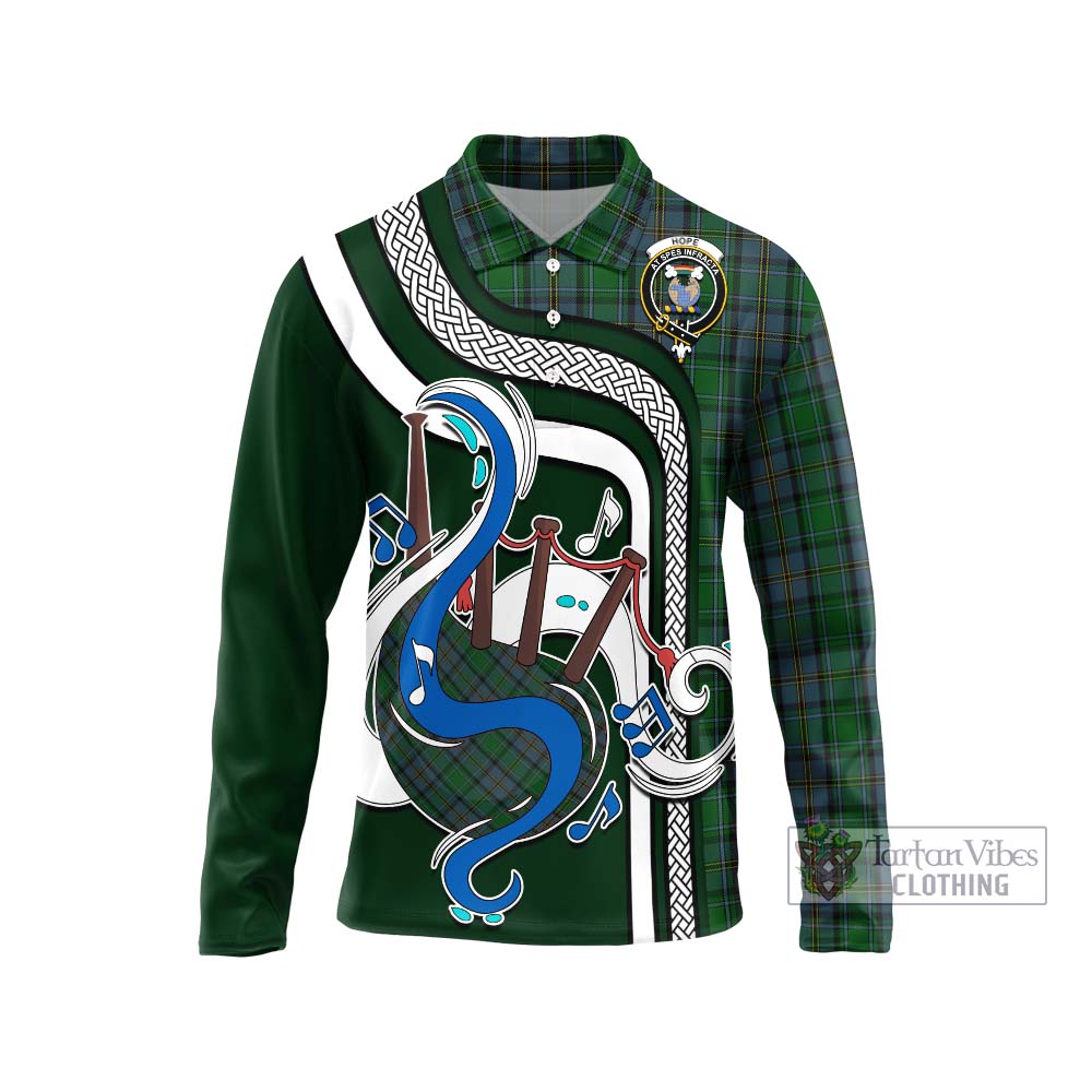 Tartan Vibes Clothing Hope Vere Tartan Long Sleeve Polo Shirt with Epic Bagpipe Style