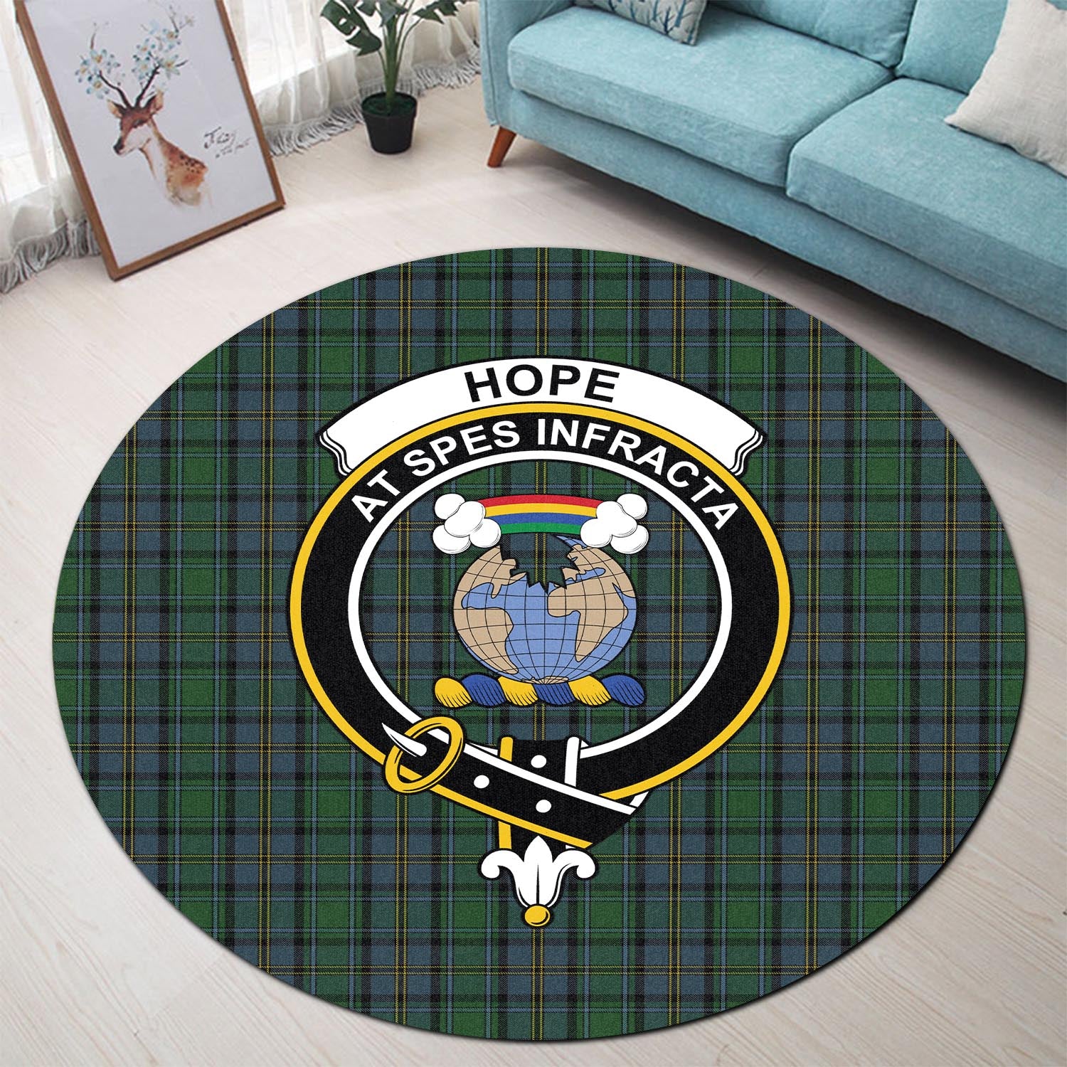 hope-vere-tartan-round-rug-with-family-crest