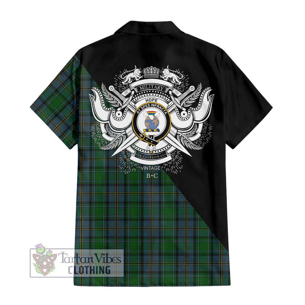 Hope Vere Tartan Short Sleeve Button Shirt with Family Crest and Military Logo Style - Tartanvibesclothing Shop