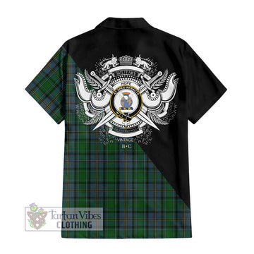 Hope Vere Tartan Short Sleeve Button Shirt with Family Crest and Military Logo Style