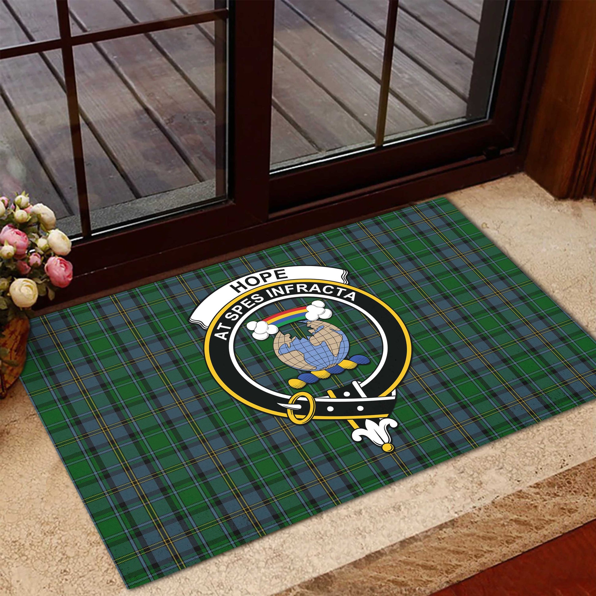 Hope Vere Tartan Door Mat with Family Crest - Tartanvibesclothing