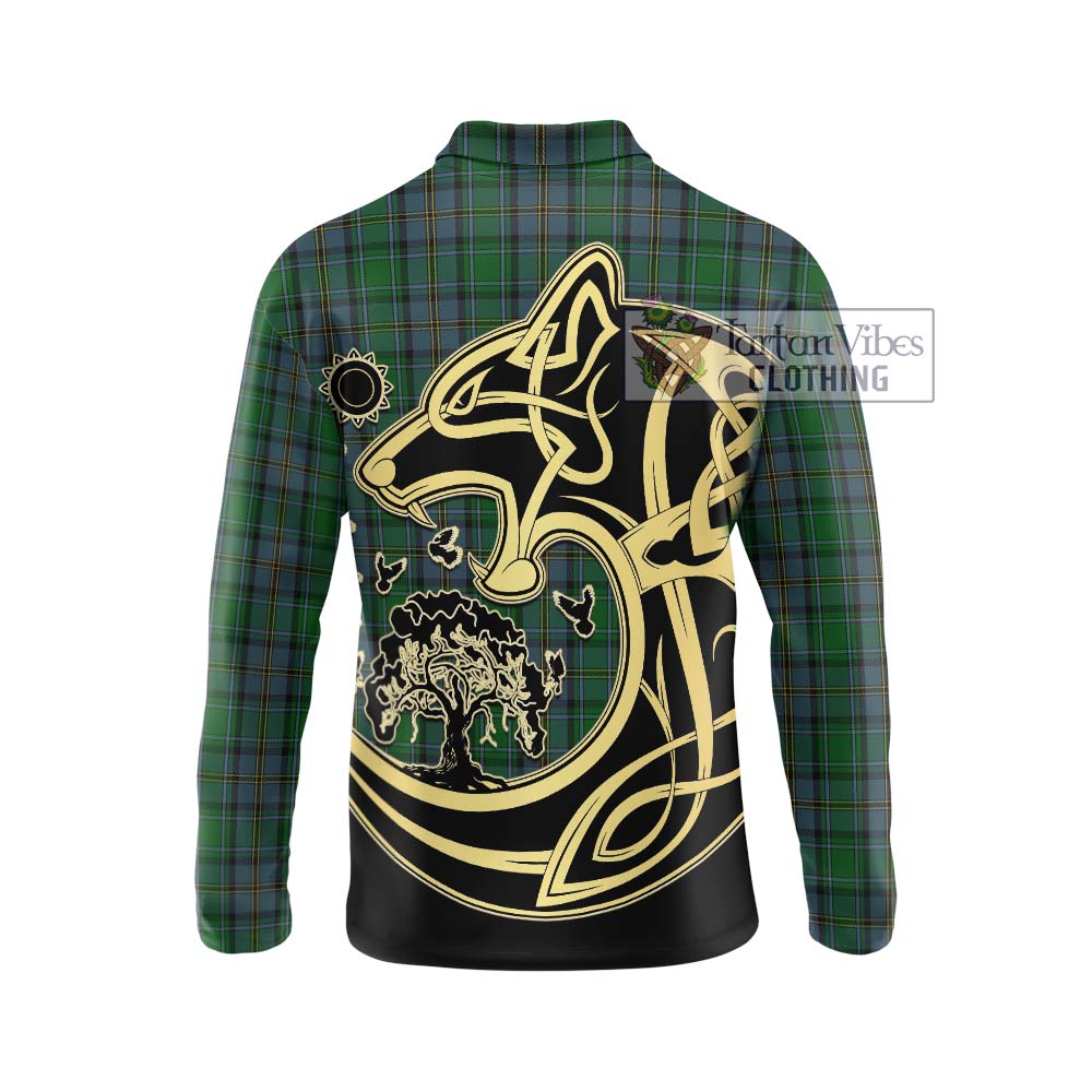 Hope Vere Tartan Long Sleeve Polo Shirt with Family Crest Celtic Wolf Style - Tartanvibesclothing Shop