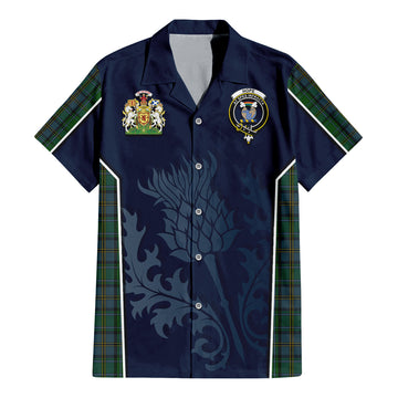 Hope Vere Tartan Short Sleeve Button Up Shirt with Family Crest and Scottish Thistle Vibes Sport Style