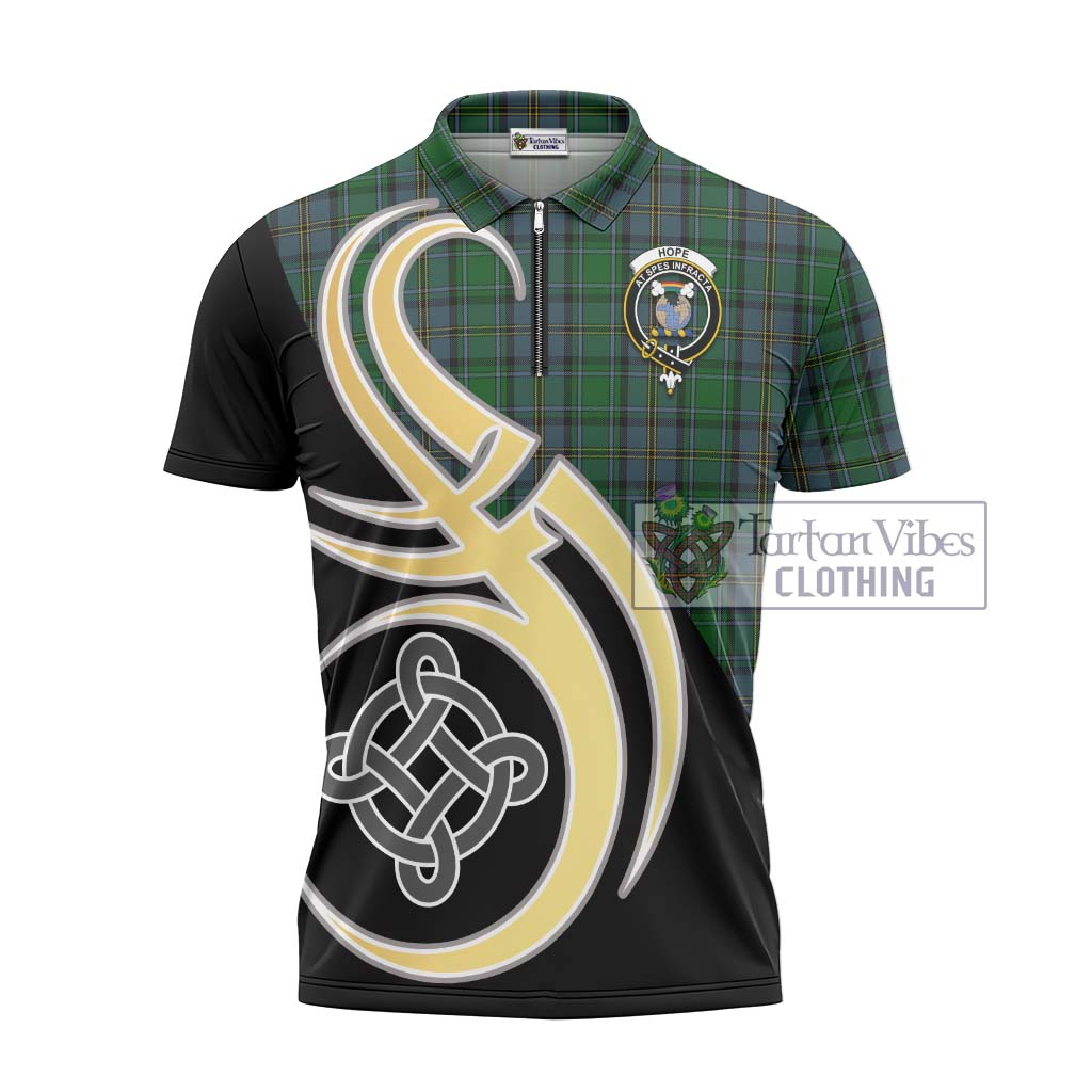 Tartan Vibes Clothing Hope Vere Tartan Zipper Polo Shirt with Family Crest and Celtic Symbol Style