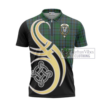 Hope Vere Tartan Zipper Polo Shirt with Family Crest and Celtic Symbol Style