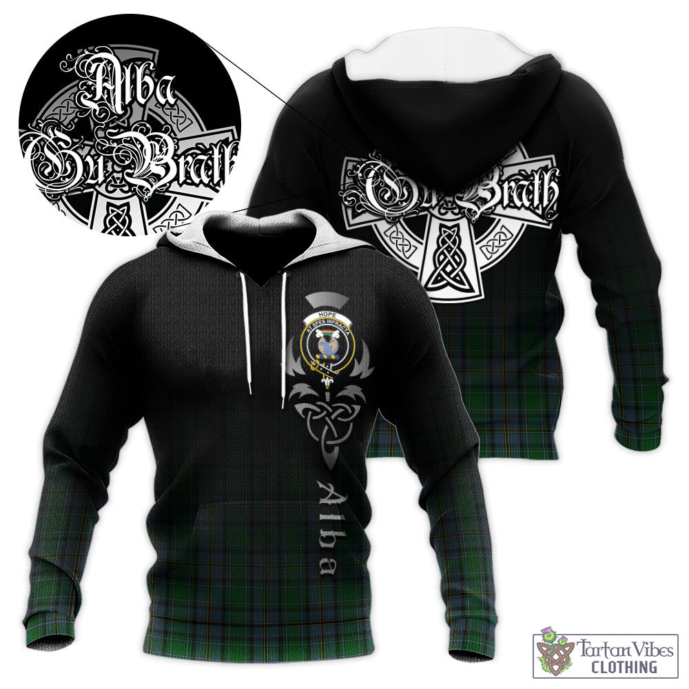 Tartan Vibes Clothing Hope Vere Tartan Knitted Hoodie Featuring Alba Gu Brath Family Crest Celtic Inspired