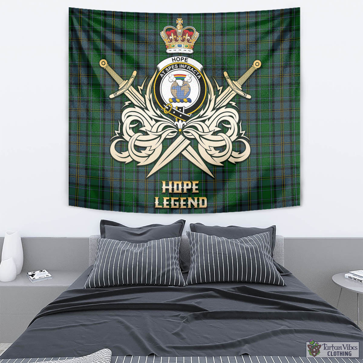 Tartan Vibes Clothing Hope Vere Tartan Tapestry with Clan Crest and the Golden Sword of Courageous Legacy