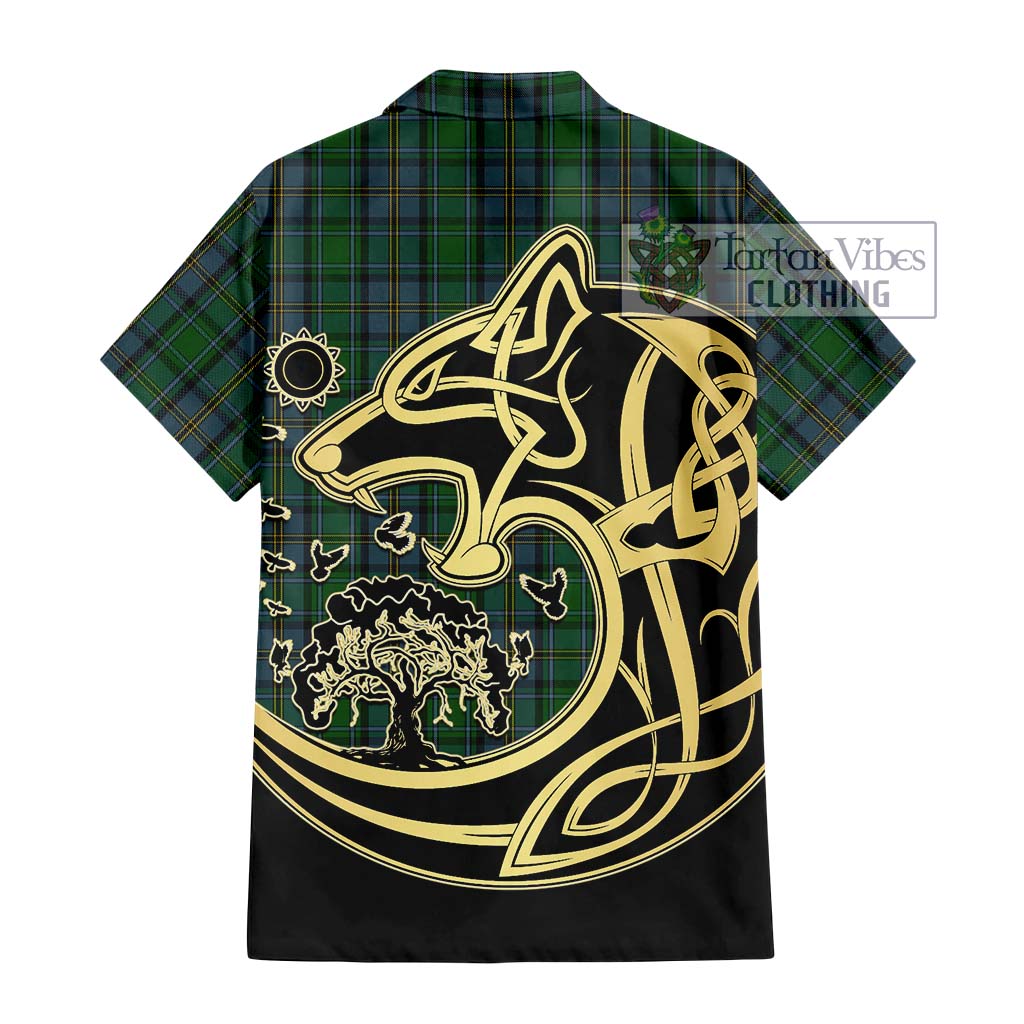 Tartan Vibes Clothing Hope Vere Tartan Short Sleeve Button Shirt with Family Crest Celtic Wolf Style