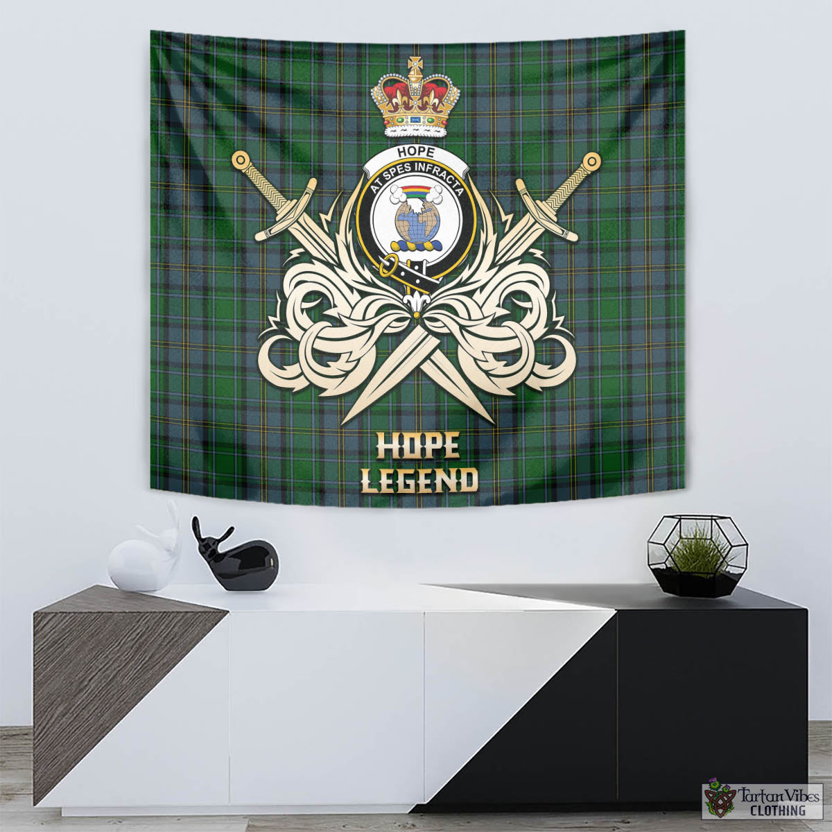 Tartan Vibes Clothing Hope Vere Tartan Tapestry with Clan Crest and the Golden Sword of Courageous Legacy